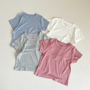 洋气百搭薄款 新款 上衣 男女宝宝夏季 儿童T恤棉质软糯高弹纯色短袖