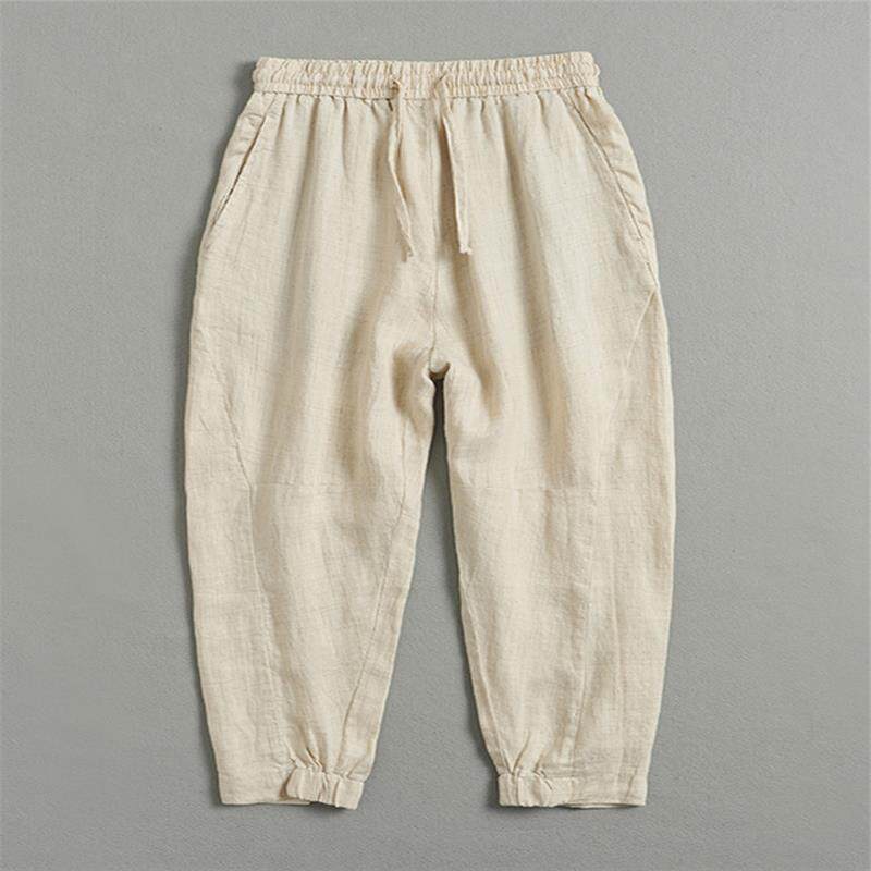 香港纯亚麻裤子男夏季薄款透气宽松直筒休闲裤潮流九分阔腿裤大码