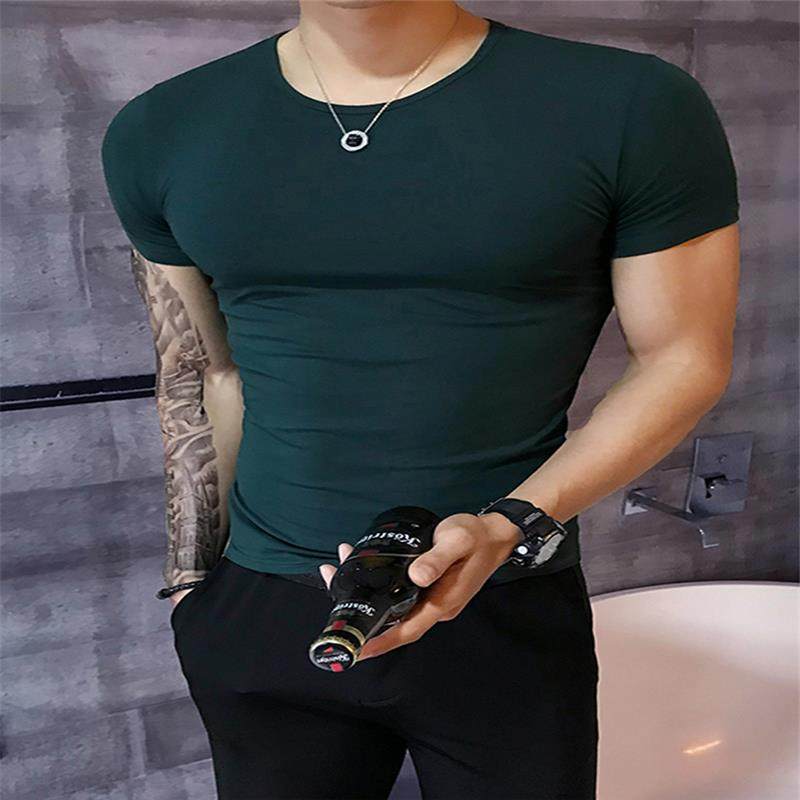 香港健身短袖t恤男士夏季2025新款上衣高弹力紧身冰丝打底衫体恤