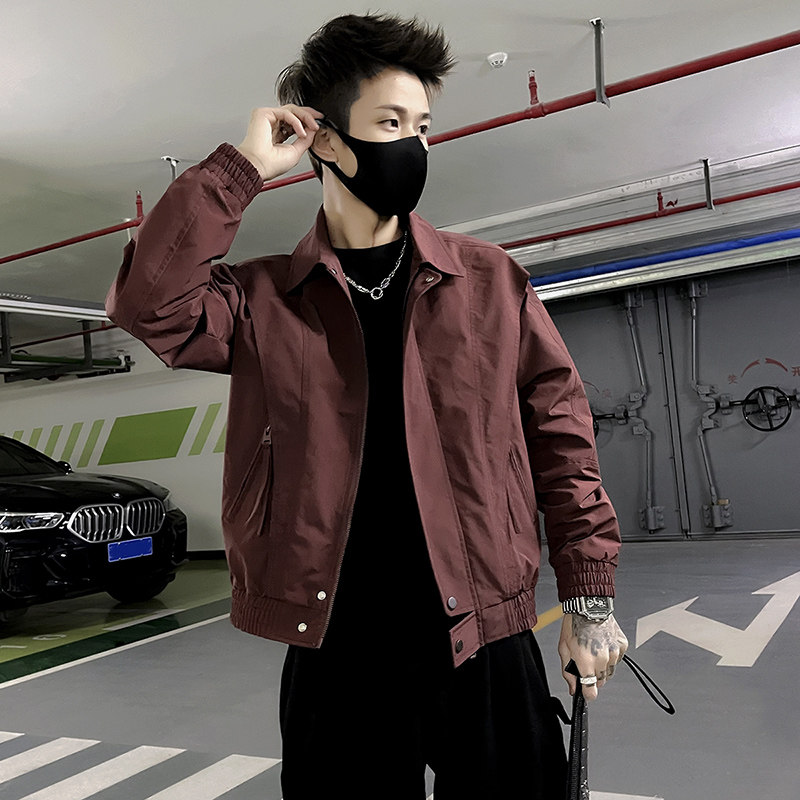 香港男士酒红色夹克休闲痞帅男装上衣2025新款褂子春秋季春装外套