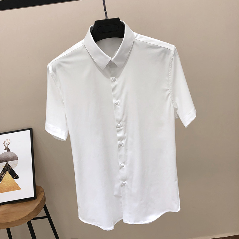 香港棉质衬衫男短袖白色商务薄款夏季黑衬衫高级感男士大尺码寸衫