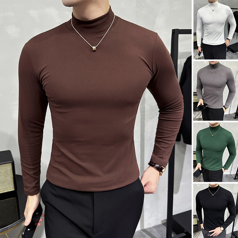香港半高领男士打底衫秋冬新款内搭保暖修身冬季弹力中领长袖t恤