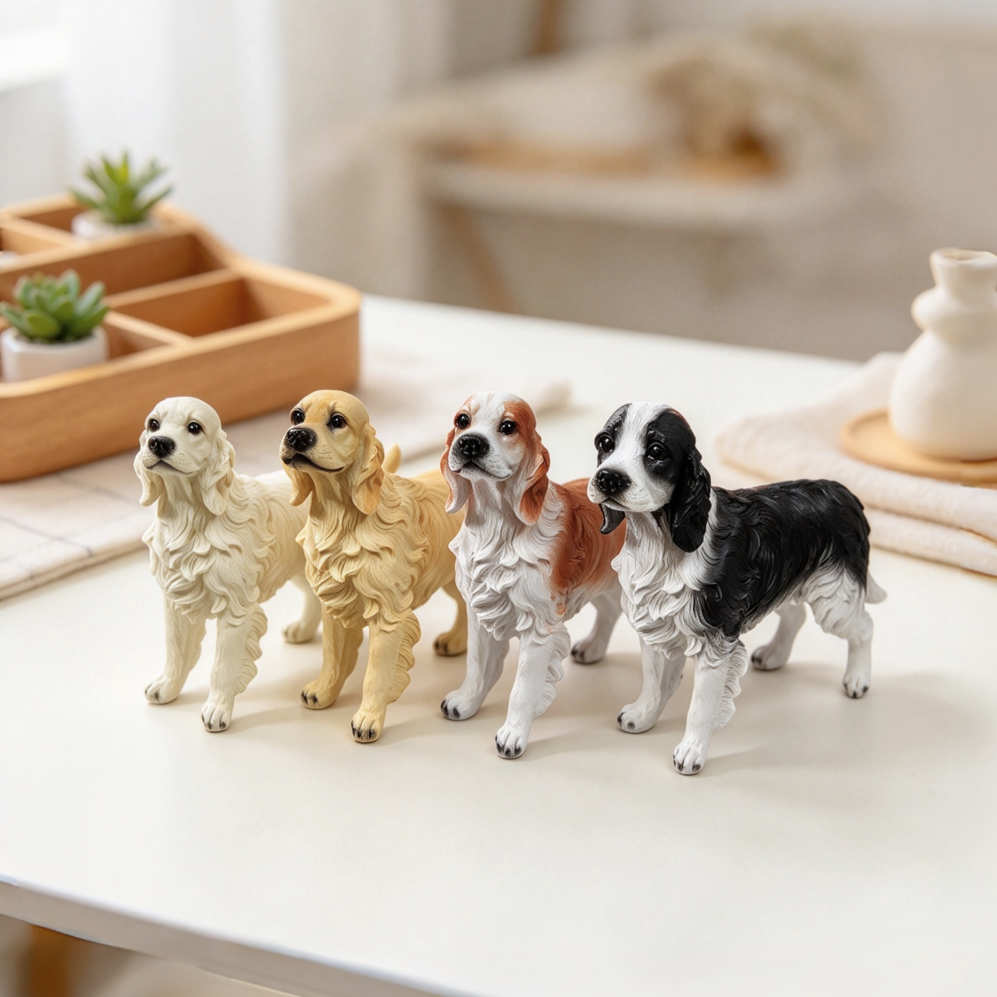 树脂小狗可卡犬摆件家居装饰桌面动物造型创意仿真狗史宾格装饰品