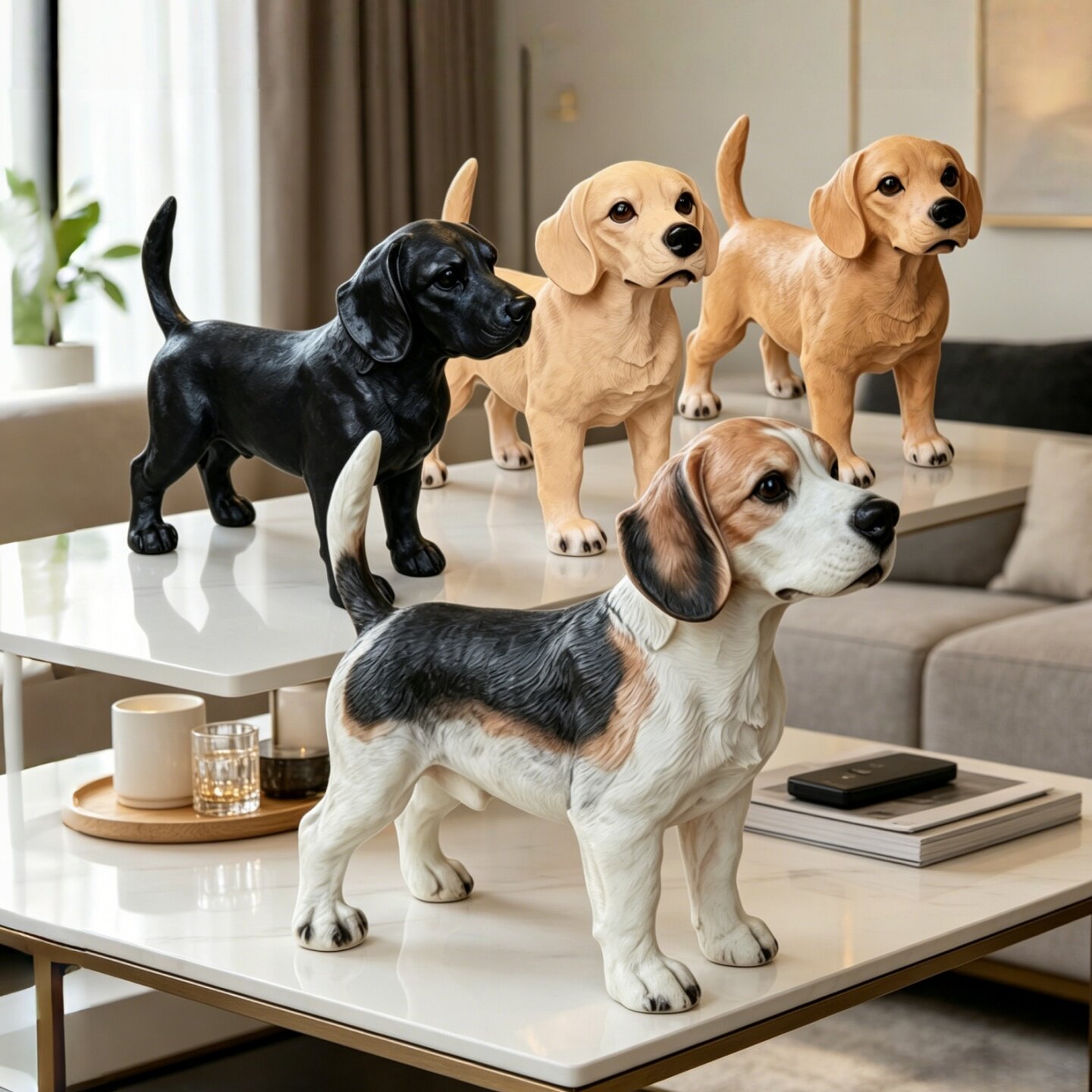 新品比格犬模型斑点狗宠物店饰品黑狗仿真狗家居树脂假狗桌面摆件