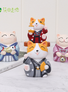 招财猫日式风柯基搪胶车载摆件
