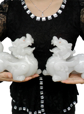 包邮白玉貔貅摆件一对大号创意装饰品工艺品摆设玉石皮休家居饰品