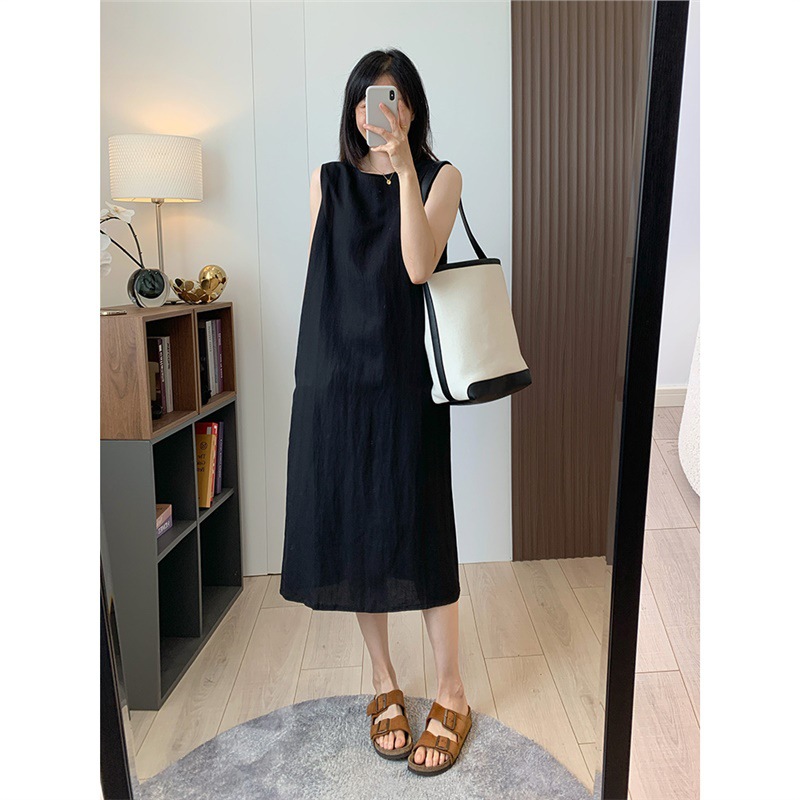 女气质宽松显瘦垂感小黑裙
