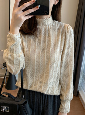 美翻了！法式蕾丝打底衫半高领花边领优雅百搭上衣叠穿长袖秋冬季