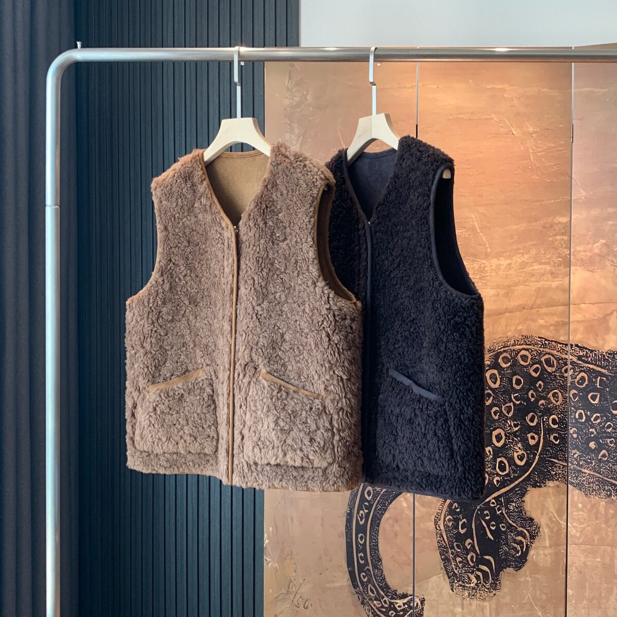 羔毛蓬松轻盈保暖无袖皮草马甲