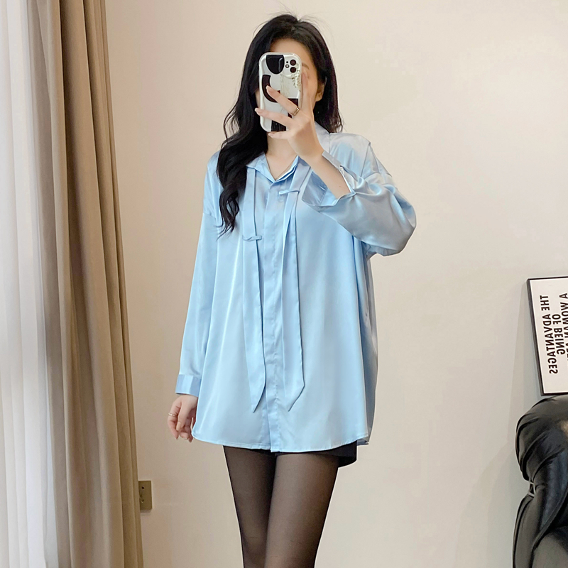 春秋长袖冰丝衬衫睡衣女士性感纯欲情调衣男友风衬衣宽松夏天睡裙