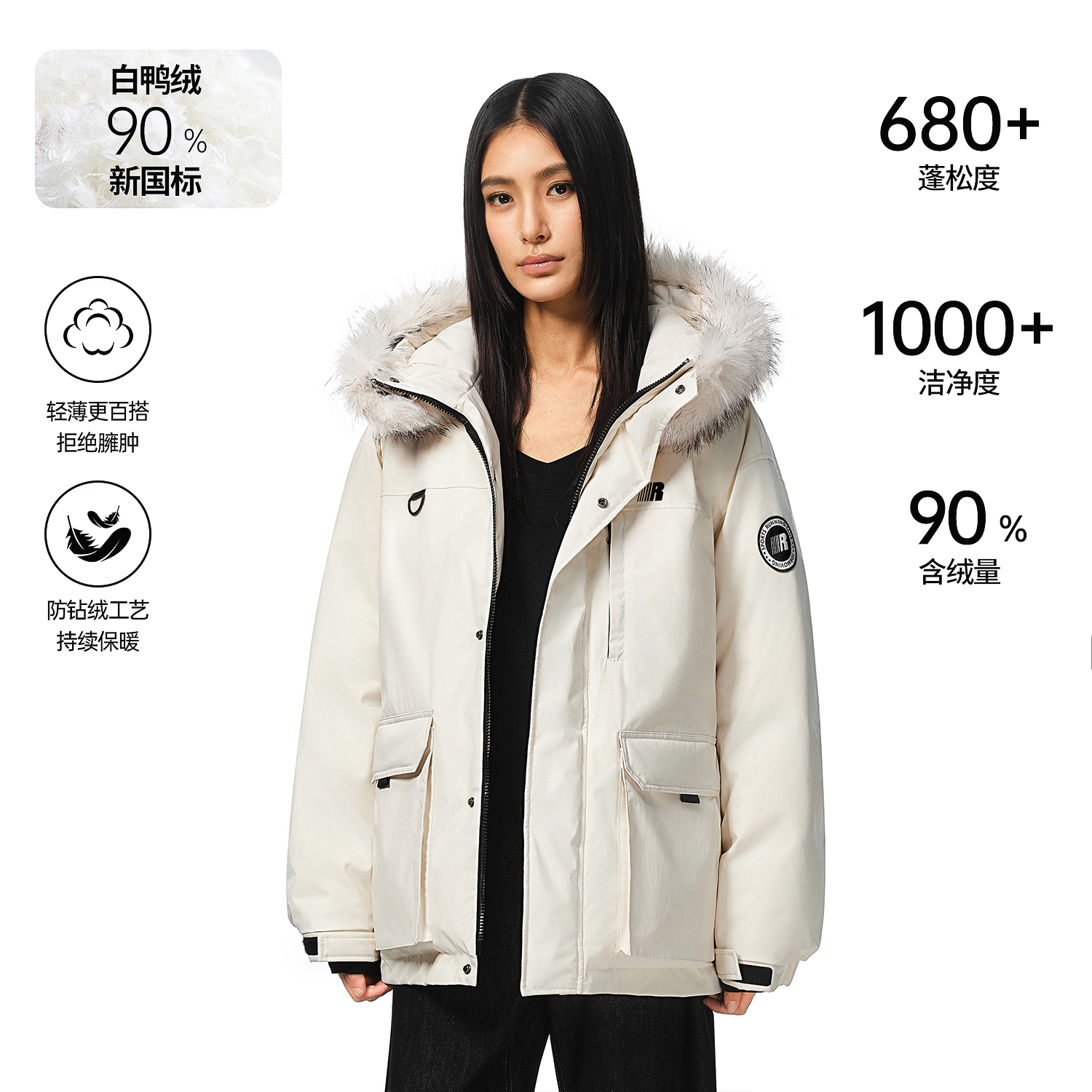 FDR官方店 毛领工装加厚外套情侣男款超好看派克羽绒服冬季女款