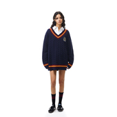 复古运动宽松情侣装 FDR官方店 V领徽章毛衣男女春秋季 针织上衣