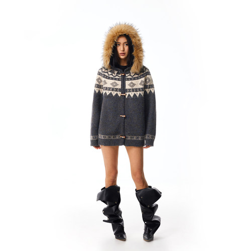 FDR官方店可拆卸毛领费尔岛毛衣