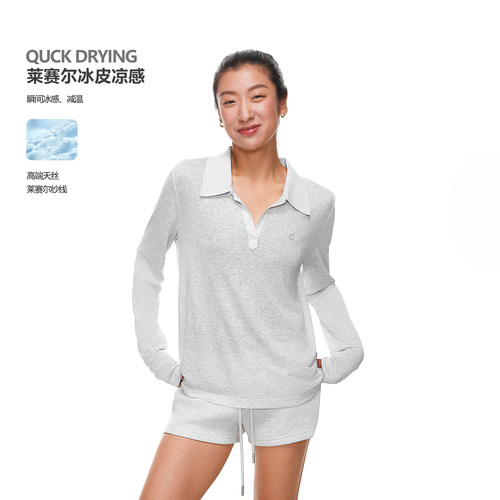 FDR官方店 V领正肩polo衫t恤女长袖透气罩衫羽毛球运动上衣网球服