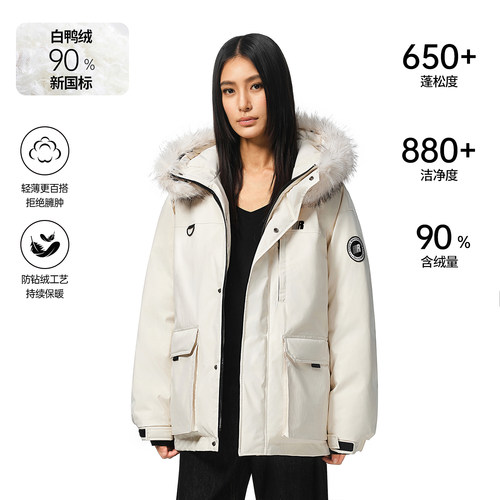 FDR官方店 毛领工装加厚外套情侣男款超好看派克羽绒服冬季女款