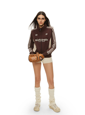 FDR官方店 立领织带撞色修身卫衣外套女春季先锋运动短款开衫上衣