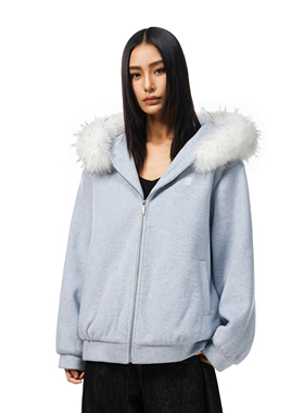 FDR官方店 呢料挺括毛领加厚蓝色卫衣男款连帽2025新款冬外套女