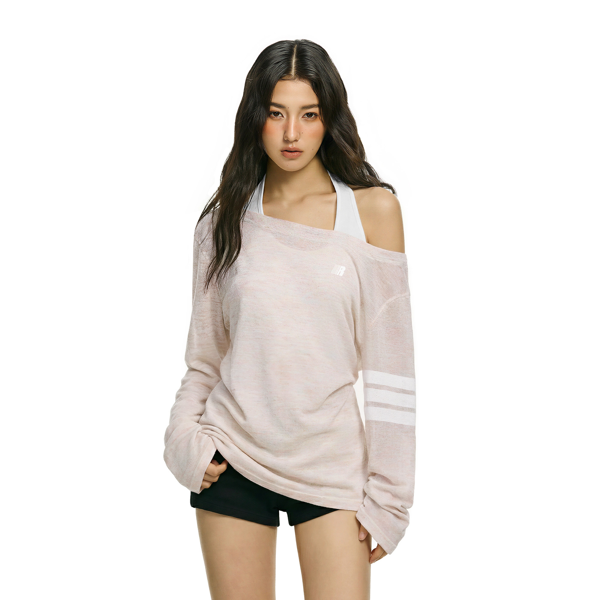 FDR官方店 轻薄防晒罩衫薄纱上衣女夏季斜肩长袖t恤吊带两件套