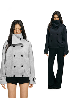 FDR官方店 巨好看卫衣女款今年新款风衣双排扣廓型空气层开衫外套