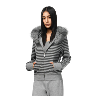 开衫 FDR官方店 短款 毛领连帽卫衣外套女2026春季 上衣 条纹辣妹修身