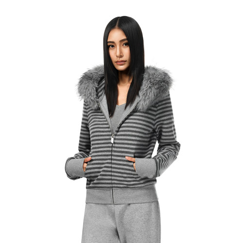 FDR官方店条纹辣妹修身连帽卫衣