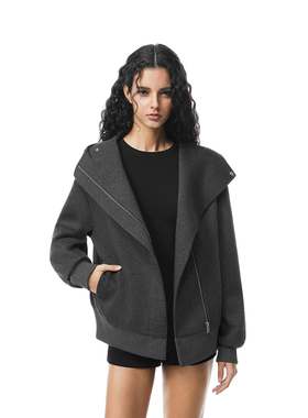 FDR官方店 不对称门襟空气层连帽卫衣外套男女情侣装灰色宽松上衣