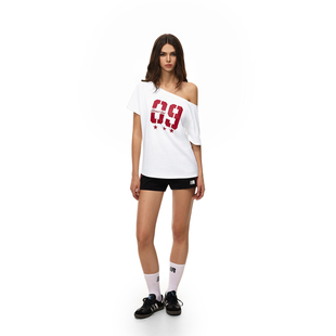 美式 T恤女夏季 辣妹一字肩体恤上衣 数字星星09斜肩短袖 FDR官方店