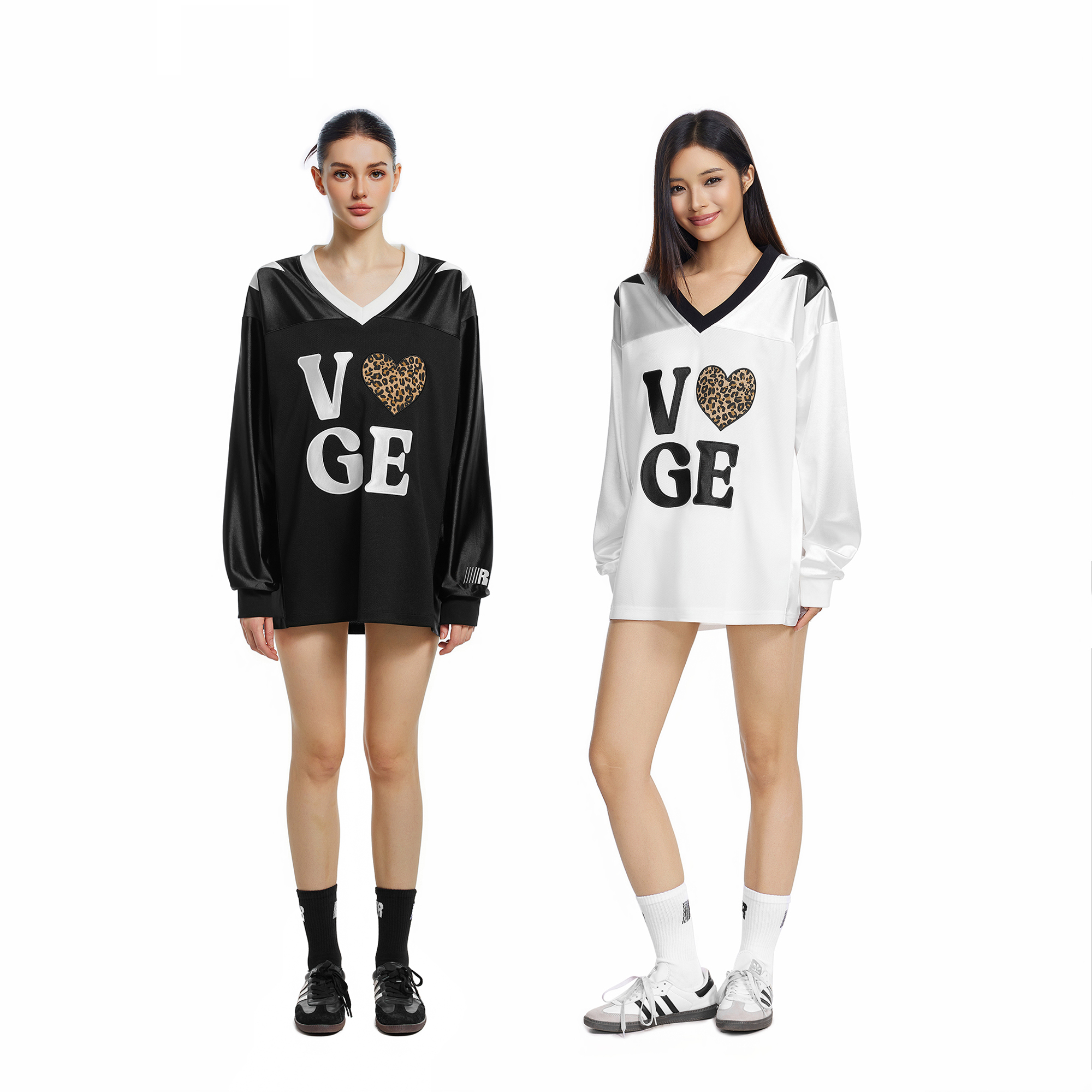 FDR官方店V领爱心刺绣长袖t恤