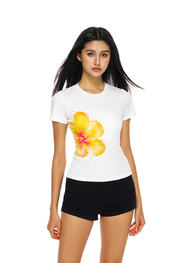 FDR官方店 植物花卉印花美式短袖t恤男女夏季辣妹修身情侣装上衣