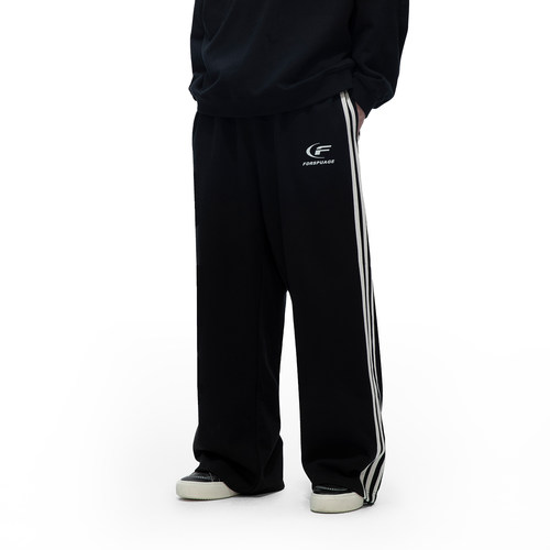 -FDR国潮月牙印花条纹休闲裤