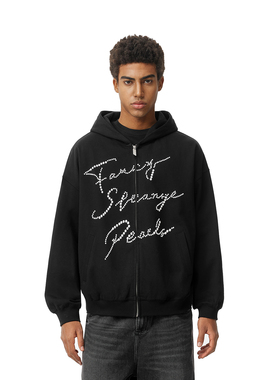 FDR官方店 美式复古烫珍珠卫衣外套男女秋冬宽松百搭情侣开衫上衣