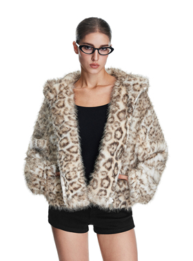 FDR官方店 辣妹猫耳豹纹毛毛外套女秋冬慵懒休闲拉链开衫加厚上衣