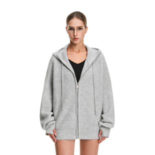 连帽拉链开衫 2026新款 外套 慵懒风细闪针织毛衣女春季 FDR官方店