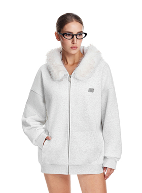 FDR官方店 熊耳朵可拆卸毛领连帽卫衣男女春季宽松情侣装拉链帽衫