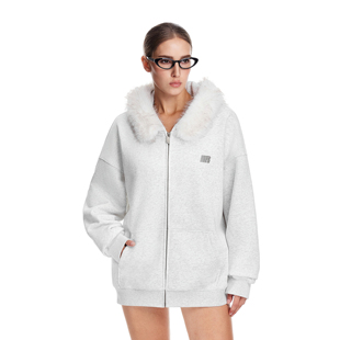 拉链帽衫 宽松情侣装 熊耳朵可拆卸毛领连帽卫衣男女秋季 FDR官方店