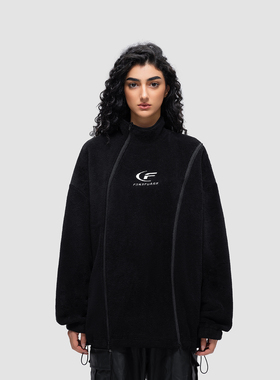 FDR 国潮高街弯拉链摇粒绒卫衣男女秋冬季美式加厚情侣装宽松上衣