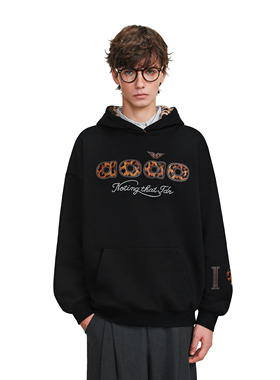 FDR官方店 豹纹贴布绣连帽卫衣男女春季潮牌宽松情侣装上衣帽衫