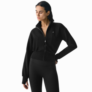 FDR官方店 简约立领收腰开衫外套秋季黑色短款修身运动卫衣女款