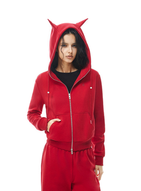 FDR官方店 小恶魔立领修身连帽卫衣女秋季美式开衫短款上衣外套