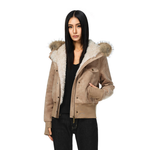 FDR官方店仿麂皮可拆卸毛领夹克