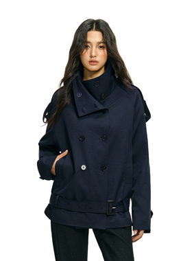 FDR官方店 复古立领工装风衣夹克外套女春季绑带收腰双排扣上衣