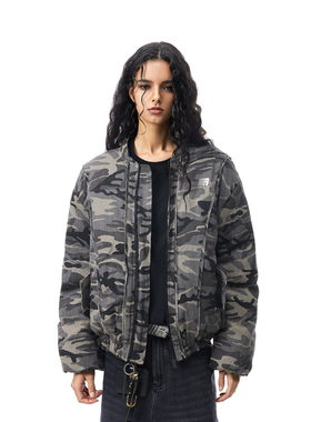 FDR官方店 美式R字迷彩棉衣棉服男女秋冬季情侣装棒球服夹克外套