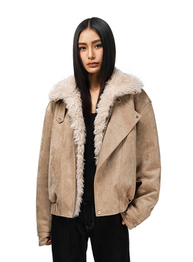 FDR 仿麂皮斜门襟立领棉衣棉服男秋冬新款夹棉可拆毛领夹克外套女