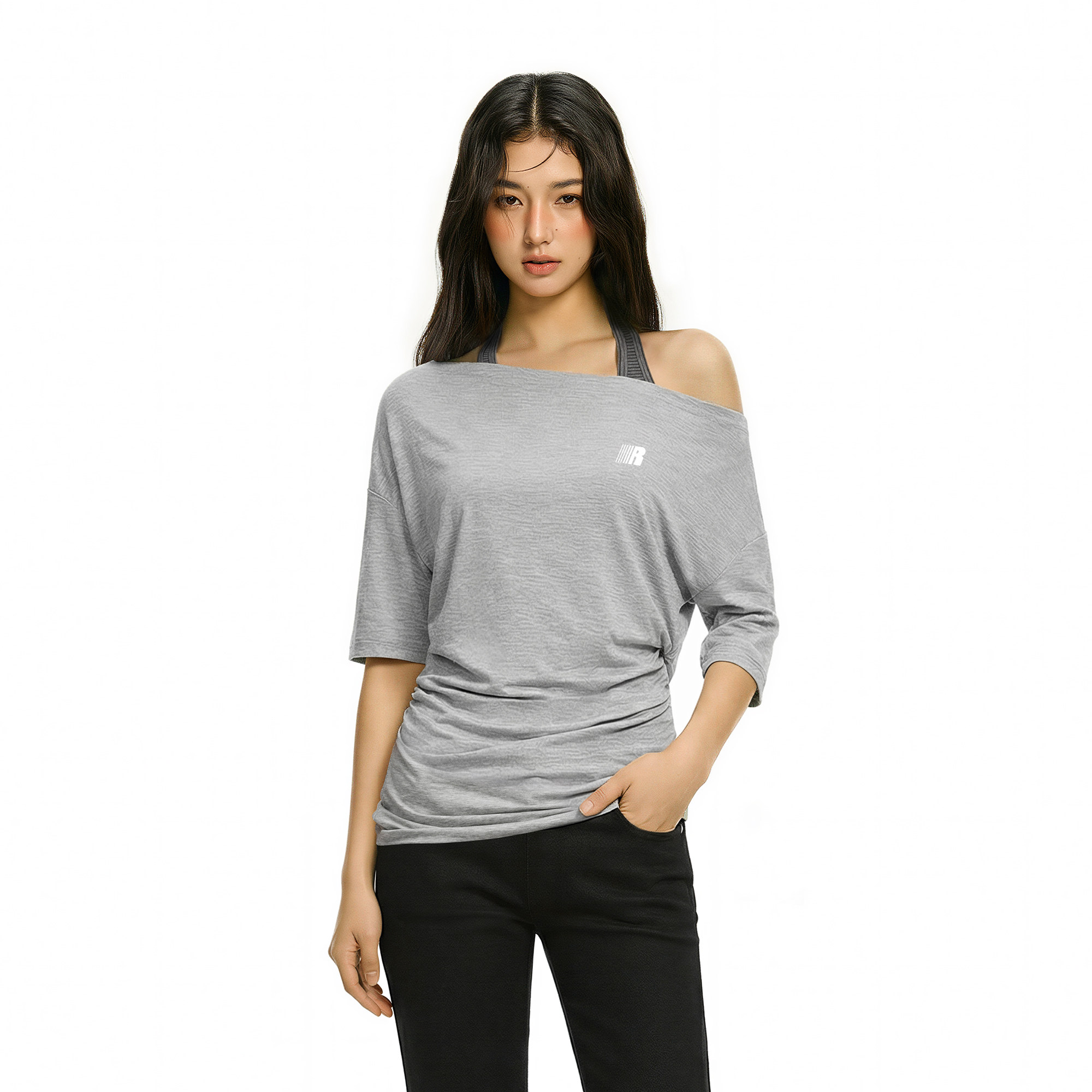 FDR官方店 荡领斜肩短袖t恤女夏季辣妹一字肩上衣挂脖背心两件套