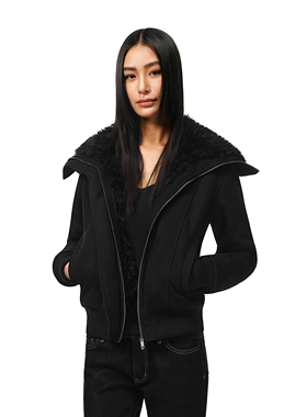 FDR官方店 收腰短款翻领毛领加厚外套女2025新款冬高级感保暖上衣