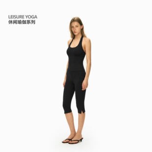 FDR官方店 七分卡普里裤紧身速干挂脖上衣运动背心瑜伽服女套装