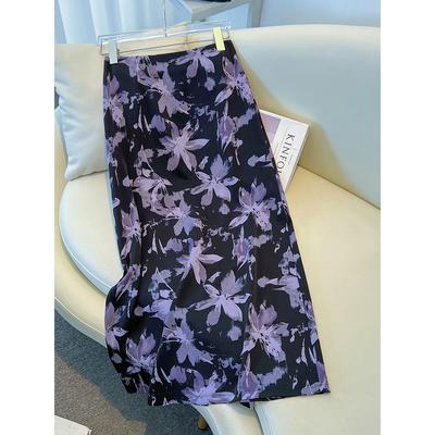 紫色醋酸碎花半身裙女夏薄款2025新款印花包臀裙气质直筒a字裙子