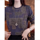 圆领长袖 T恤打底衫 L气质百搭时尚 2025春秋新款 洋气花色妈妈装 上衣