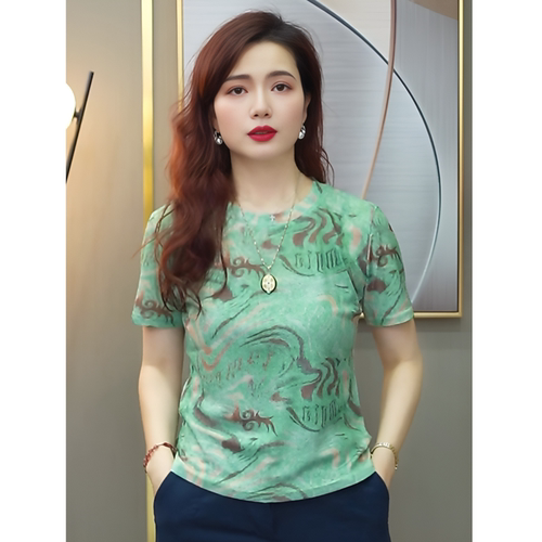 【送运费险】时尚圆领印花短袖女