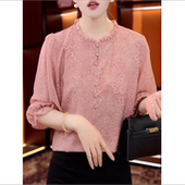 木耳领印花衬衫 宽松设计感小衫 女2026新款 春夏薄款 洋气七分袖 时尚
